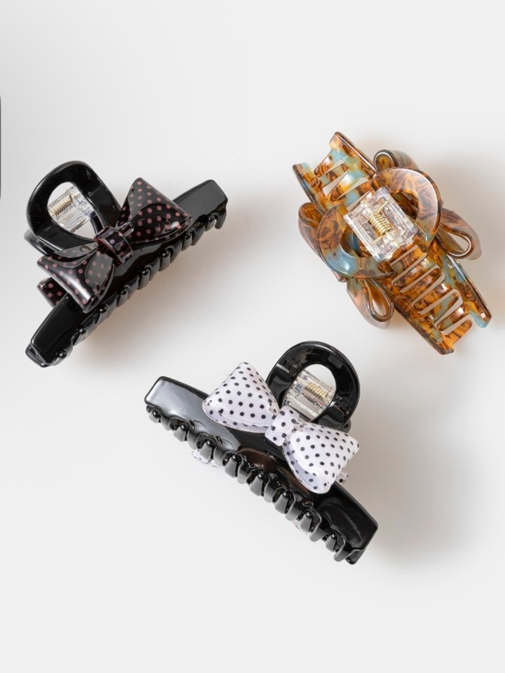 Acetate Bow Hair Claw Clip Set Polka Dot & Tortoiseshell. Set of 3 NWT